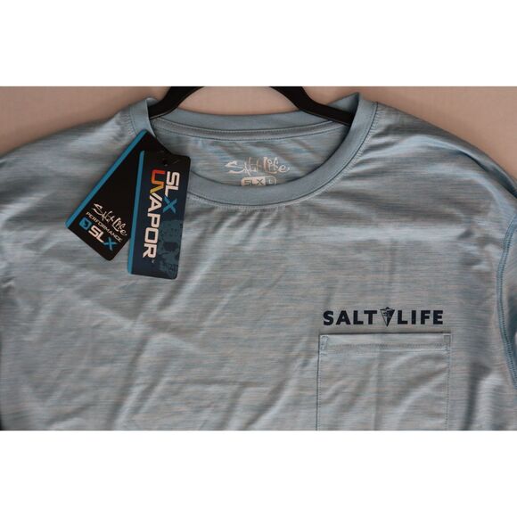 Salt Life Men's Sz L Sky Blue Heather Marlin Sinker Performance L/S Pocket Tee - Picture 6 of 8